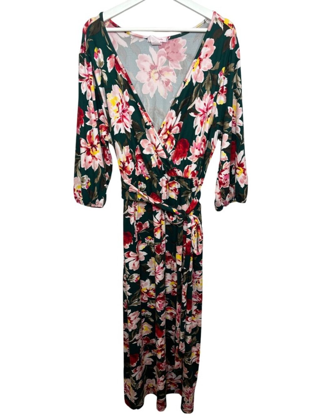 Club Soda Womens Plus 3X Floral Maxi Dress Boho Cottagecore Pink Green